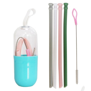 Foldable Silicone Collapsible Straw with Case